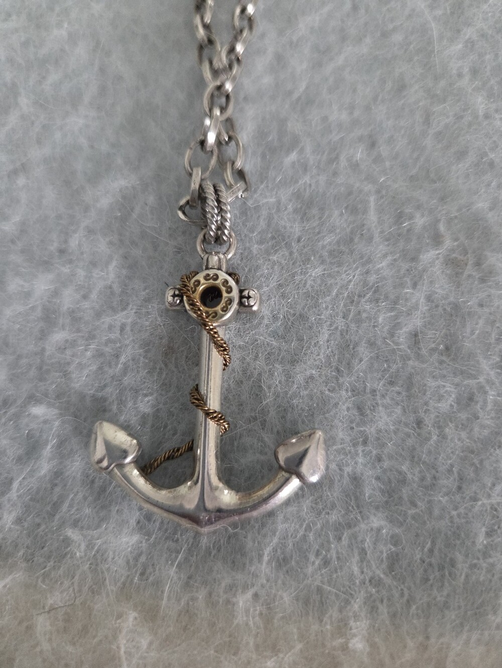 Brighton Silver Anchor Necklace with Gold Rope Accent